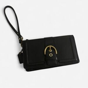 Coach Black Leather Wristlet with Gold Detail